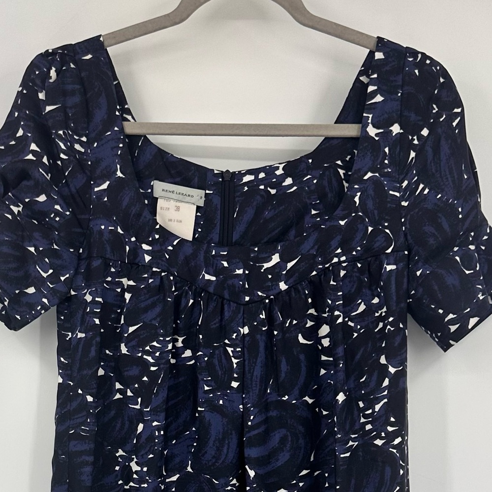 Rene Lezard Silk Navy and White Print Midi Dress EU 38 | V354 - Picture 2 of 8
